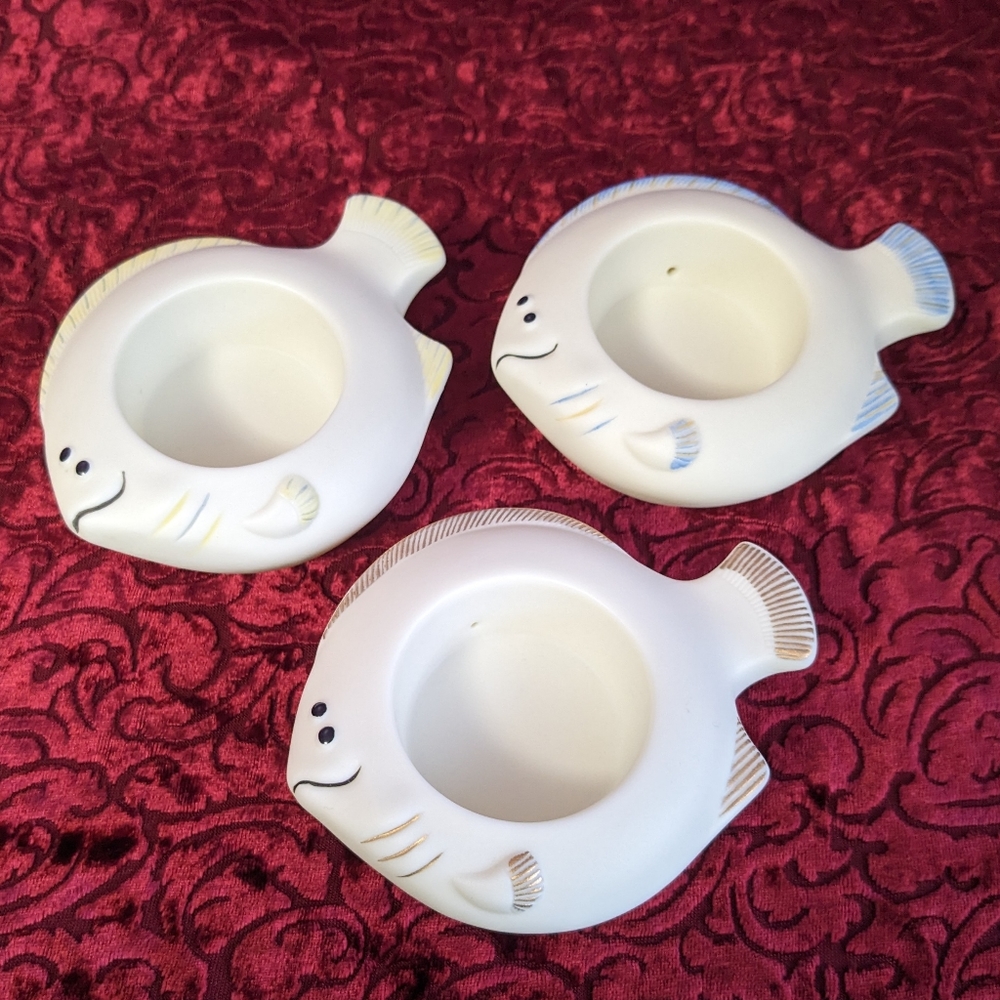 PartyLite Aqua Pals Tealight Holder Set 🐠 Whimsical Ceramic Candle Holders